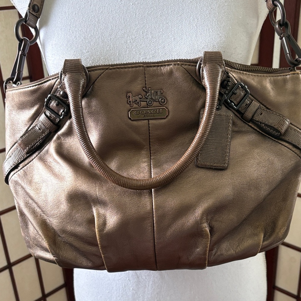 Coach Metallic Bronze Leather Shoulder Satchel - Bronze